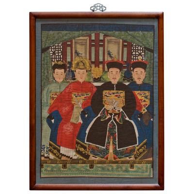 Vintage Ancestor Family Portrait Chinese Painting