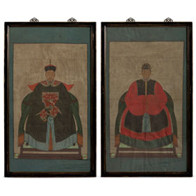 Vintage Purple Robe Chinese Ancestor Family Portrait Painting Set