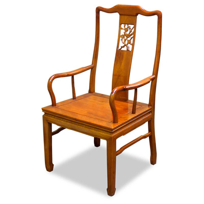Natural Finish Rosewood Flower and Bird Arm Chair