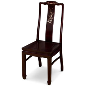 Dark Cherry Rosewood Mother of Pearl Inlay Oriental Side Chair