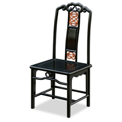 Black Rosewood Chinese Ming Design Side Chair with Natural Finish Accent