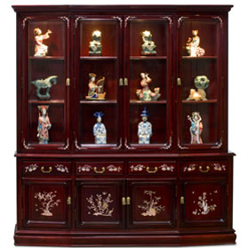Cherry Rosewood Mother of Pearl Oriental China Cabinet