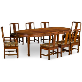 96in Natural Finish Rosewood Longevity Oval Dining Set with Eight Chairs - with FREE Inside Delivery