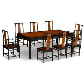 Natural and Black Two Tone Rosewood Rectangle Dining Set with Eight Chairs