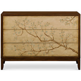 50in Hand Painted Cherry Blossom Motif Oriental Chest of Three Drawers