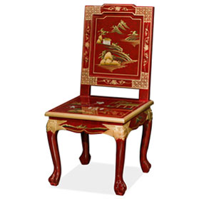 Red Queen Anne Chinoiserie Scenery Motif Oriental Accent Chair