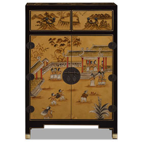 Gold Leaf Chinoiserie Courtyard Oriental Cabinet