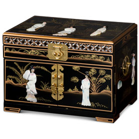 Black Lacquer Mother of Pearl Chinese Jewelry Box