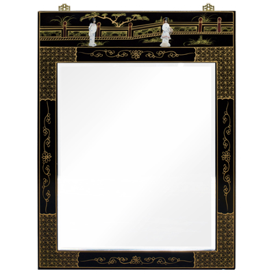 Black Lacquer Mother of Pearl Chinese Vertical Mirror