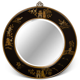 Chinoiserie Scenery Motif Oriental Round Mirror