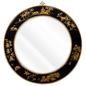Chinoiserie Scenery Motif Oriental Round Mirror
