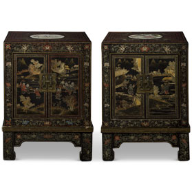 Pair Coromandel Antique Black Lacquer Cupboards