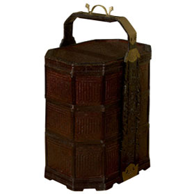 Vintage Octagonal Three Tiered Chinese Woven Rattan Lunchbox