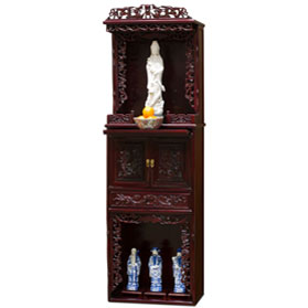 Dark Cherry Rosewood Dragon Motif 3-Level Chinese Altar Cabinet