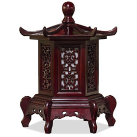 Dark Cherry Rosewood Chinese Pagoda Lamp