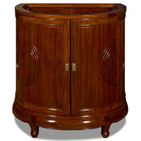 Natural Finish Rosewood Longevity Design Half Moon Chinese Vanity Cabinet