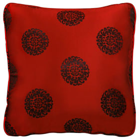Red Silk Chinese Longevity Pillow