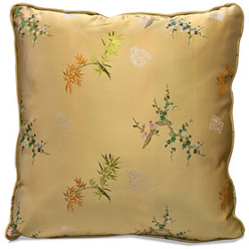 Gold Chinese Silk Floral Pillow
