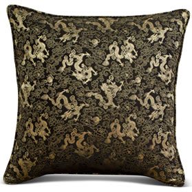 Black Silk Chinese Dragon Pillow (#79)
