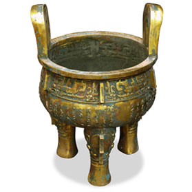 27 Inch Bronze Patina Imperial Inscribed Chinese Ding
