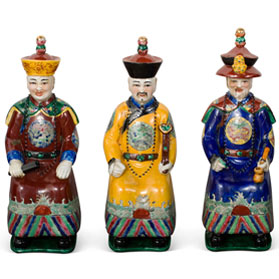 Red Yellow Blue Porcelain Qing Emperor Chinese Figurine Set