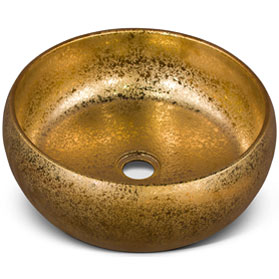 15in Gold Textured Oriental Porcelain Basin