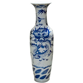 48.5 Inch Blue and White Porcelain Imperial Dragon Motif Chinese Jingdezhen Vase