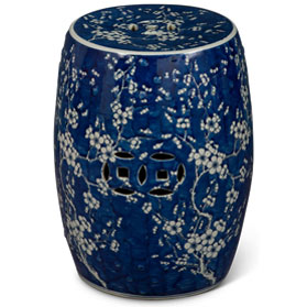 Blue & White Porcelain Cherry Blossom Motif Chinese Garden Stool