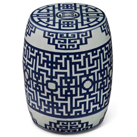 Blue & White Porcelain Chinese Key Motif Garden Stool