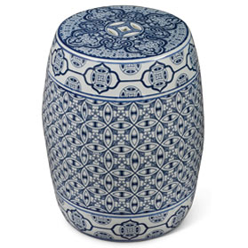 Blue & White Porcelain Chinese Coin Motif Garden Stool