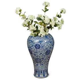 28in Blue and White Chrysanthemum Motif Chinese Vase