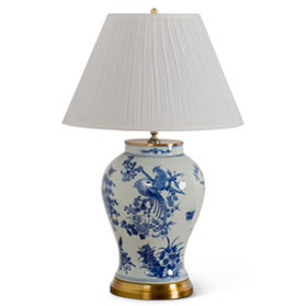 Hand Painted Blue and White Bird and Flower Oriental Porcelain Lamp