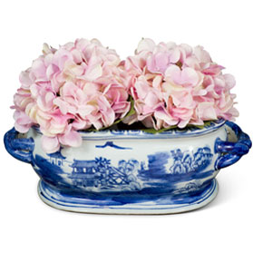 Blue and White Chinoiserie Motif Small Porcelain Footbath Planter