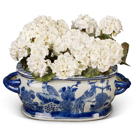 Blue and White Flower & Birds Motif Chinese Porcelain Footbath Planter