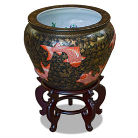 17 Inch Porcelain Koi Fish Motif Chinese Fishbowl Planter
