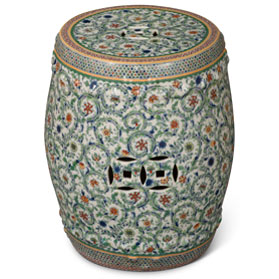 Emerald Vine and Flower Motif Chinese Porcelain Garden Stool