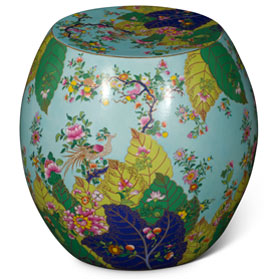 Azure Floral Bird and Flower Motif Porcelain Chinese Garden Stool